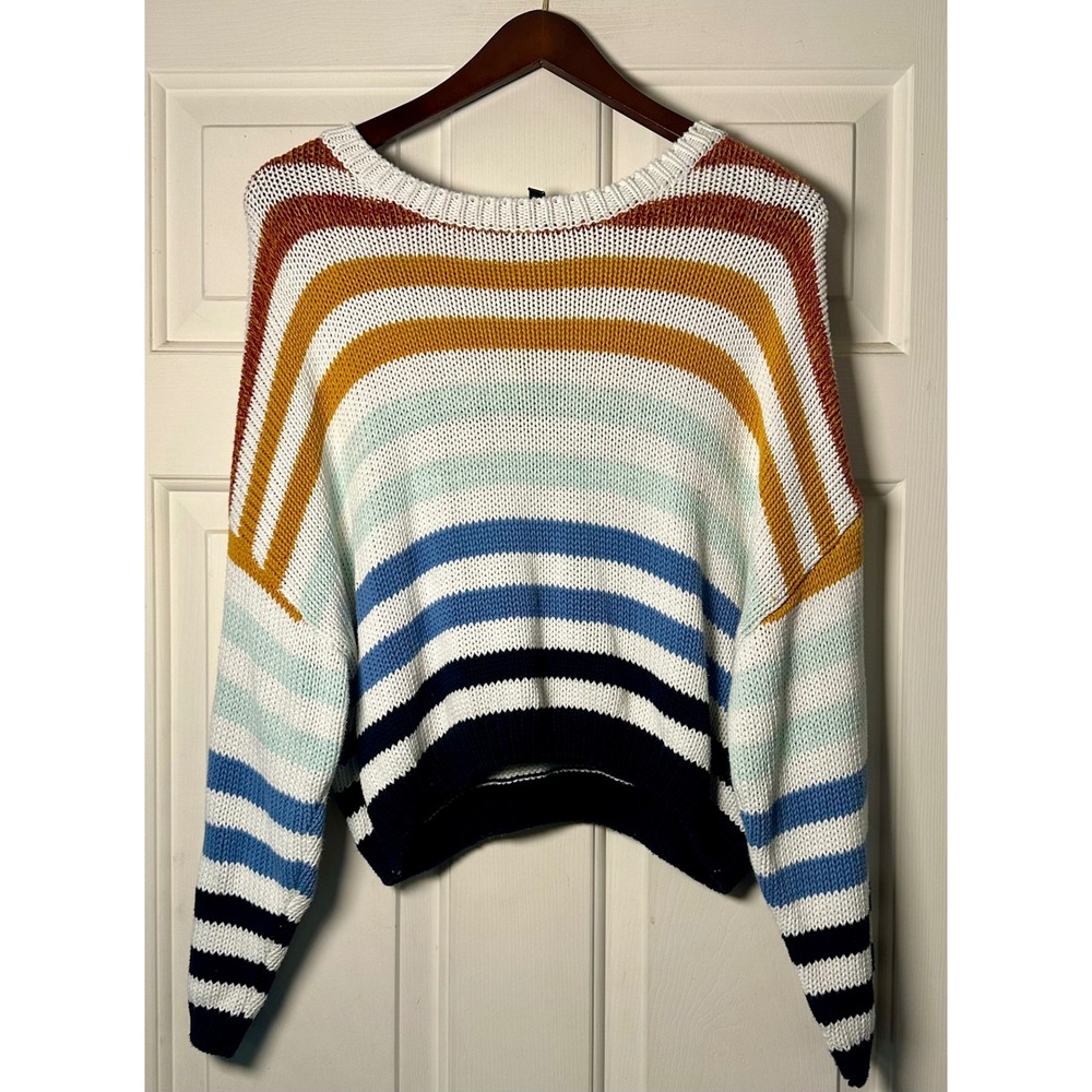 Lulus Striped Cropped Knit Sweater‎ Women's Medium Relaxed Fit Multicolor